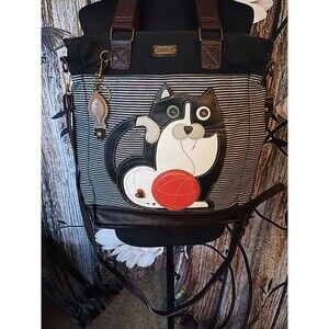 Chala Work Tote bag featuring a "Fat Cat" design with a striped pattern